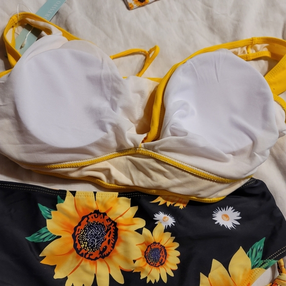 NWT PLUS SIZE ADJUSTABLE SIZING SUNFLOWER BIKINI TOE SIDE TIE BACK - Picture 5 of 8